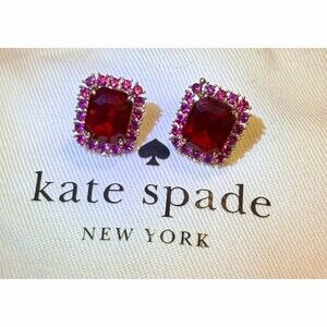 Kate Spade New York Earrings Ruby Red/Fushia Crystal Halo Studs Gold Tone